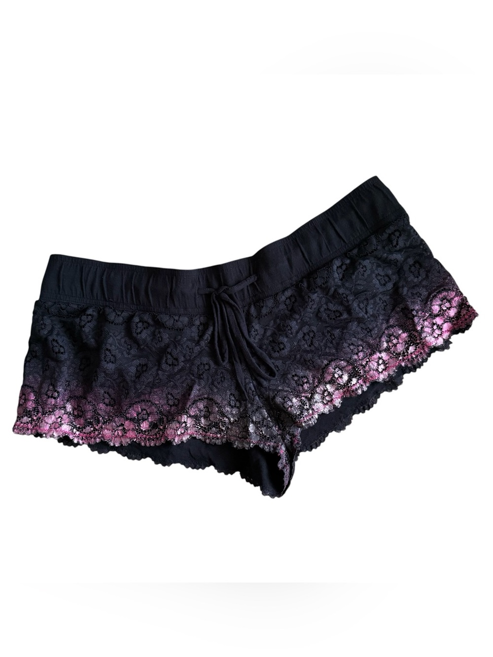 La Senza Black Lace Trim Sleep Shorts with Pink Accent Size L